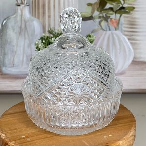 Vintage Avon Fostoria Crystal Cut Glass Candy Dish with Domed Lid.